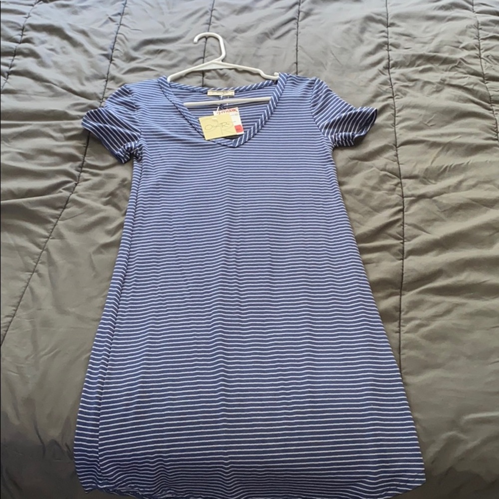 Blue and white stripped shirt dress